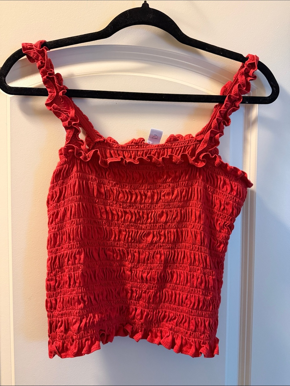 Girls Red Ruffled Smocked Tank Top